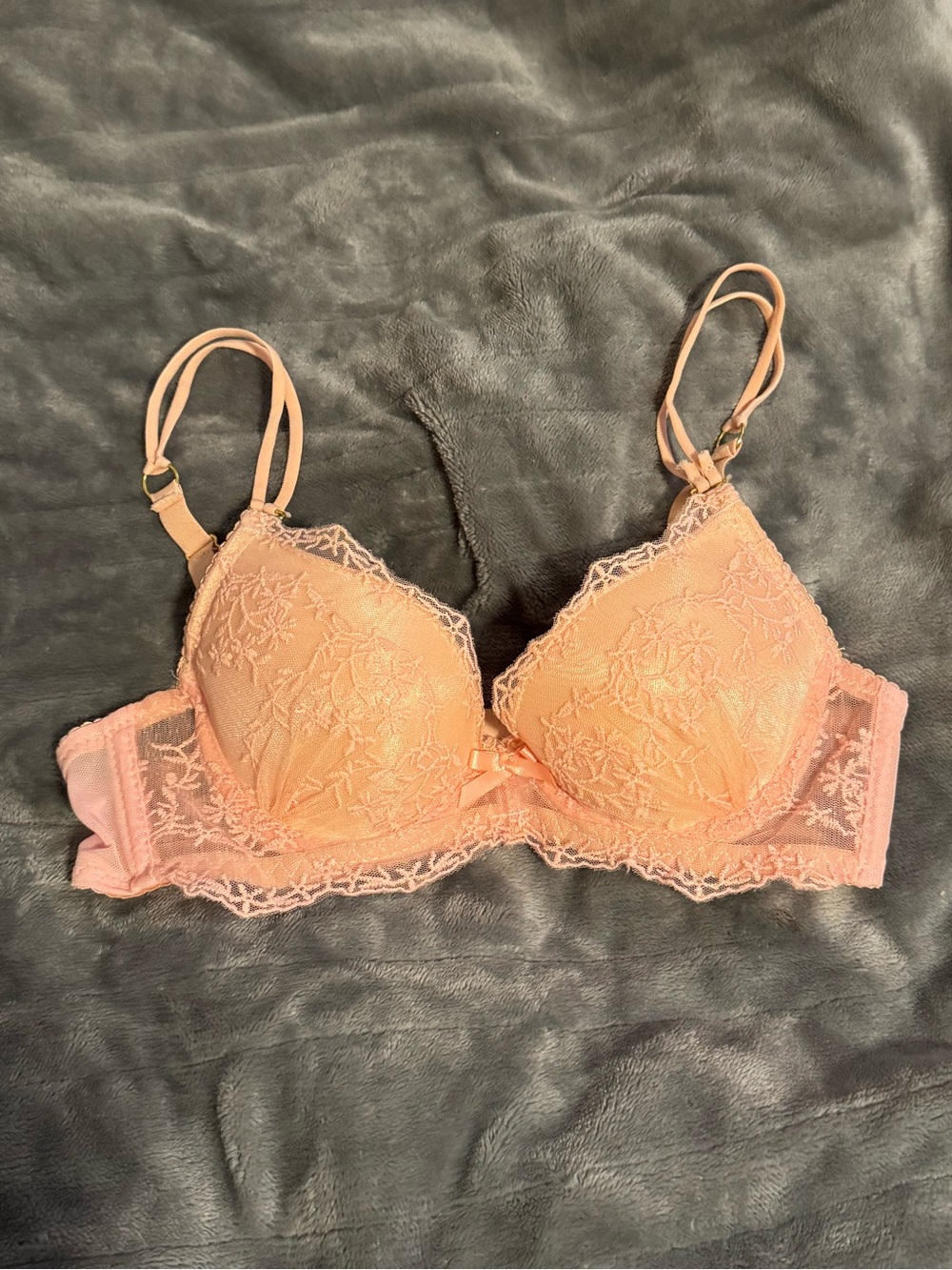 Pink Floral Lace Push Up Bra